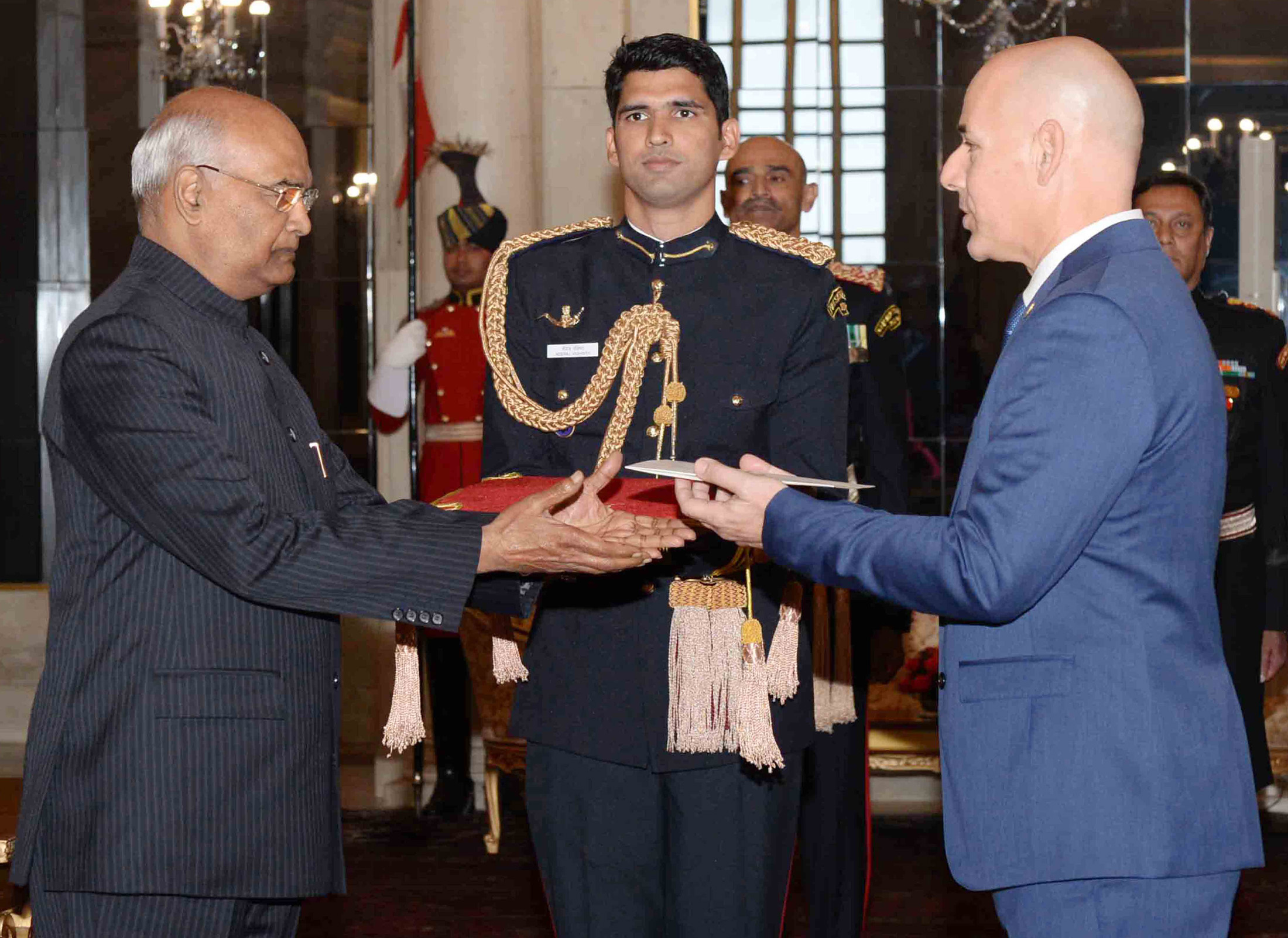 The Ambassador of Israel Dr Ron Malka presented his credentials to the President Shri Ram Nath Kovind at Rashtrapati Bhavan